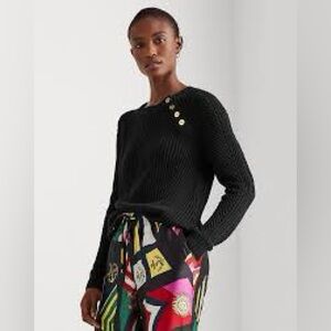 Lauren Ralph Lauren Black Sweater with Gold Buttons M